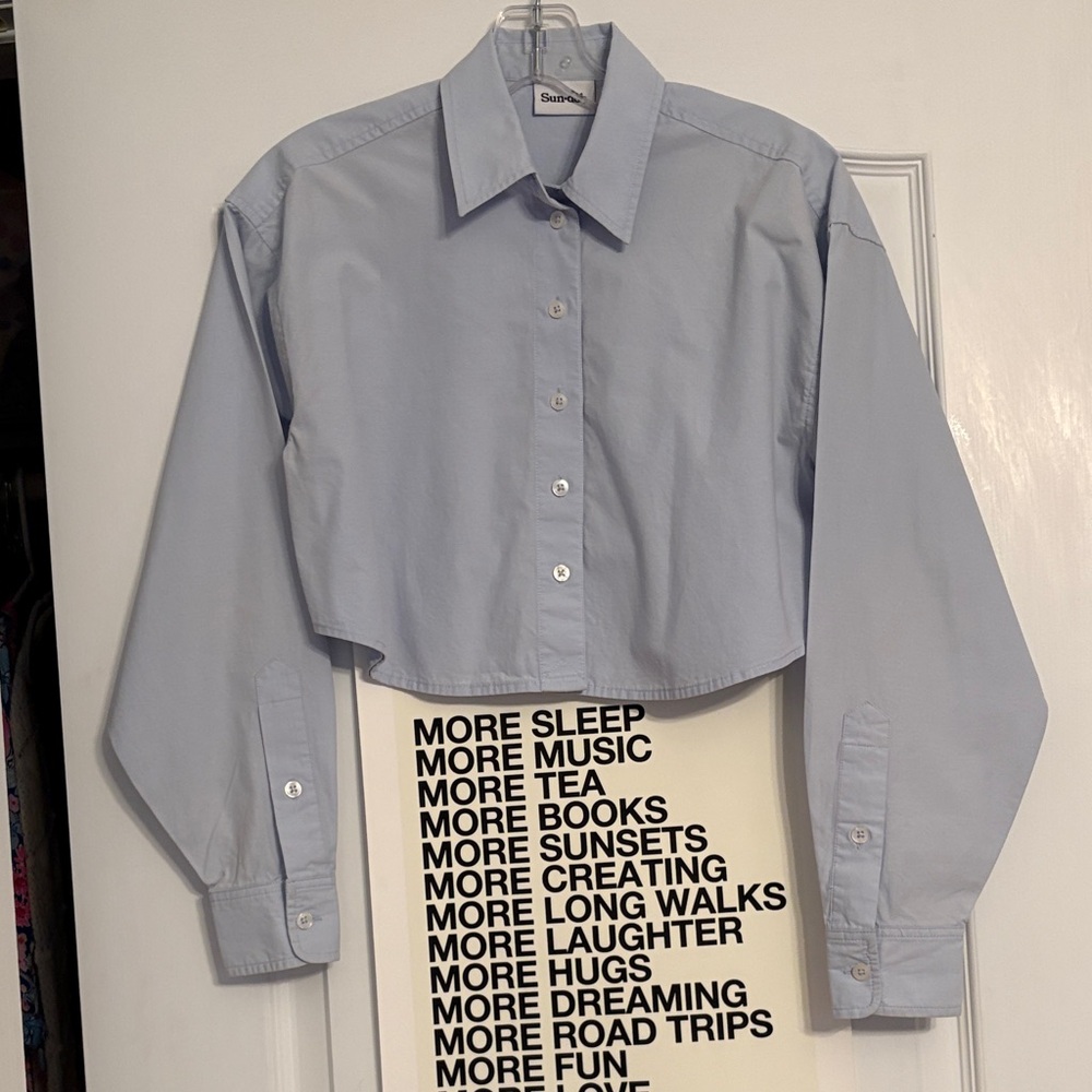 Aritzia Light Blue Cropped Button-Down Shirt by Sun-Deh